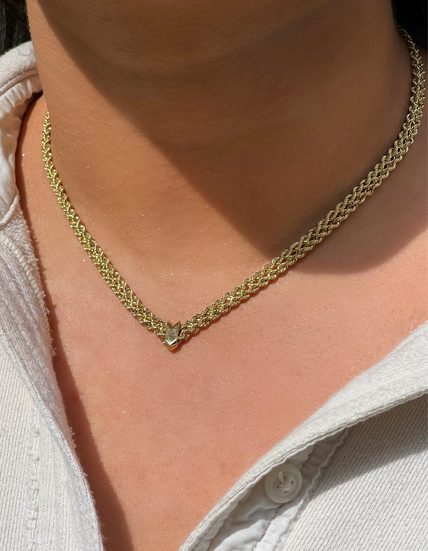 14K Double Rope V Shape Necklace