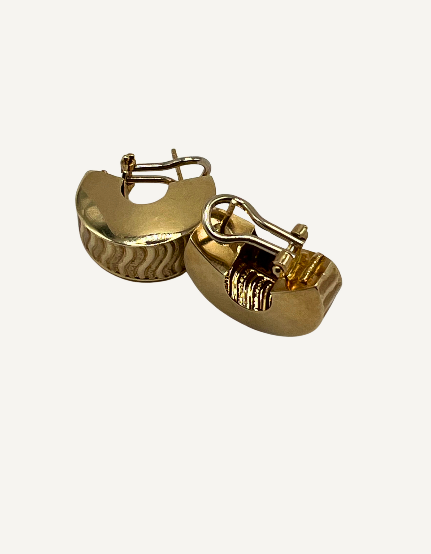14K Omega Back Textured Earrings