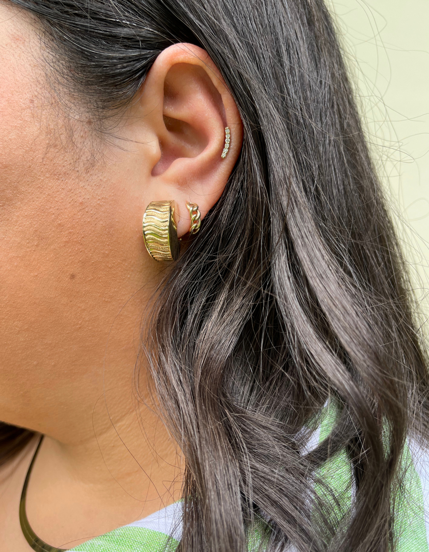 14K Omega Back Textured Earrings