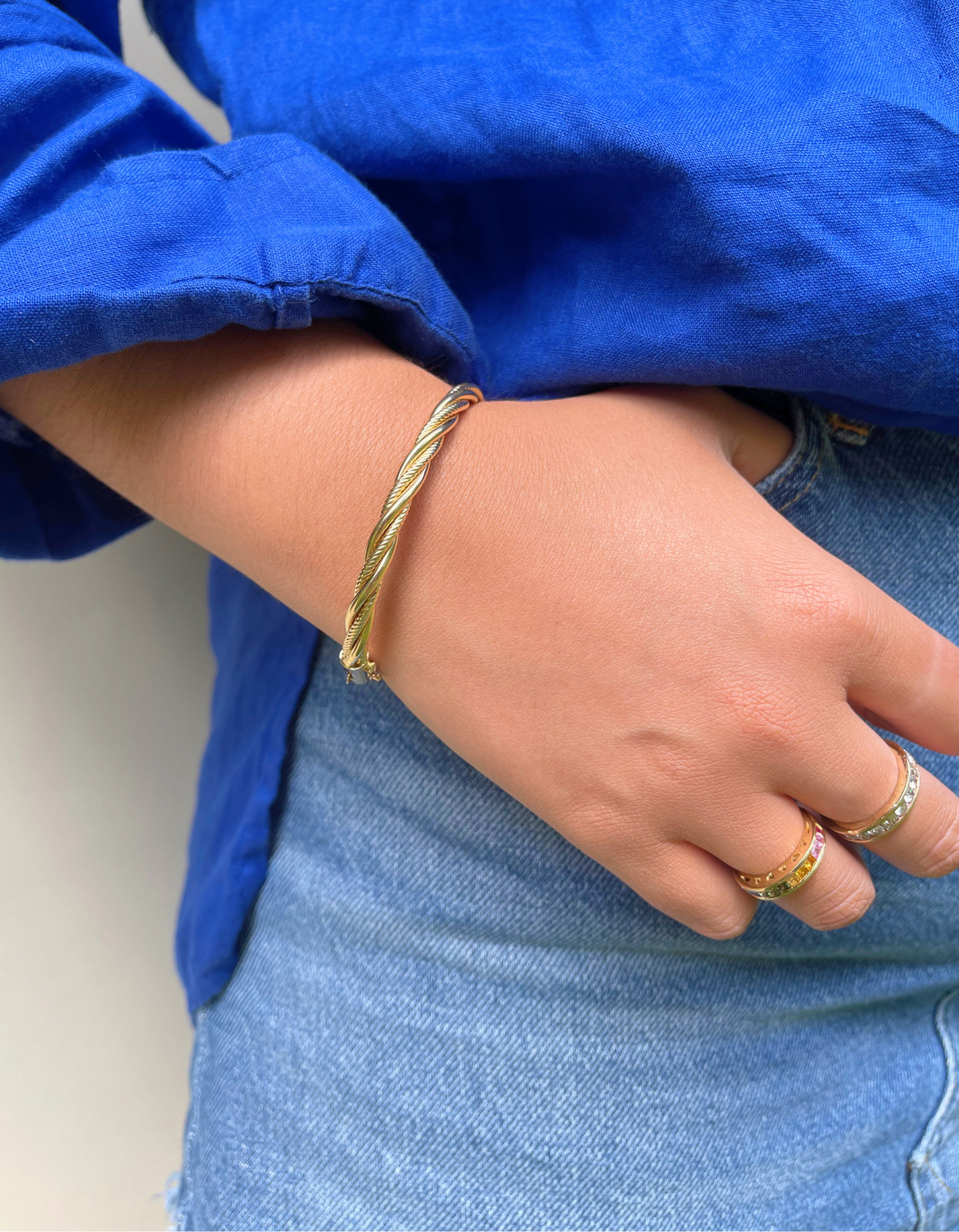 14K Twisted Hinge Bangle Bracelet