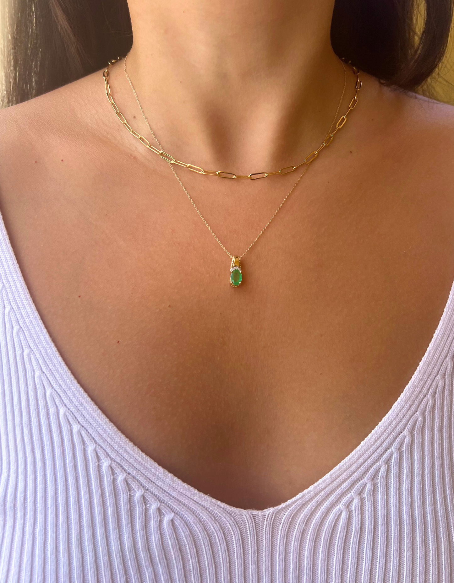 10K Emerald and Diamond Pendant Necklace