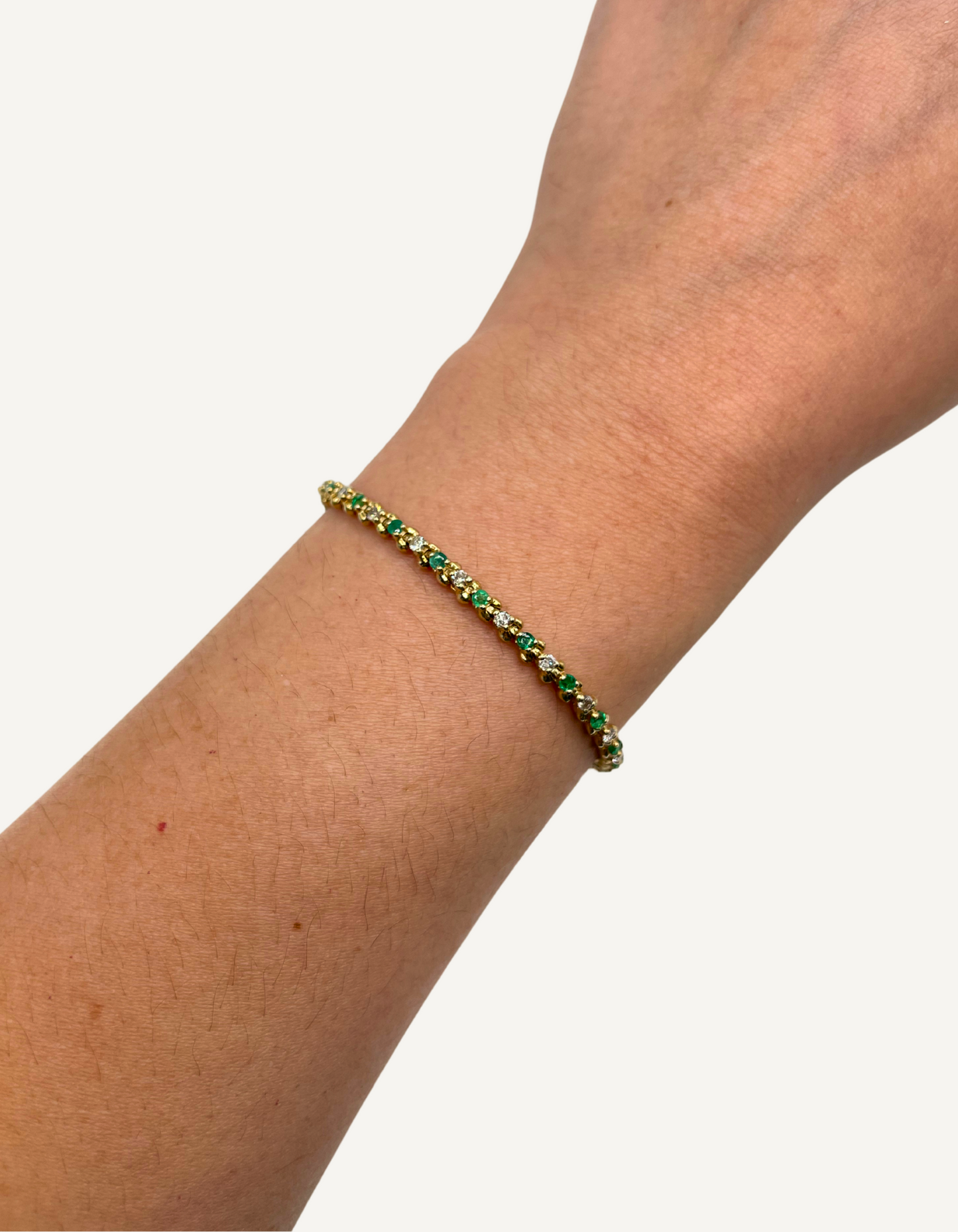 14K Yellow Gold Emerald and Diamond Tennis Bracelet
