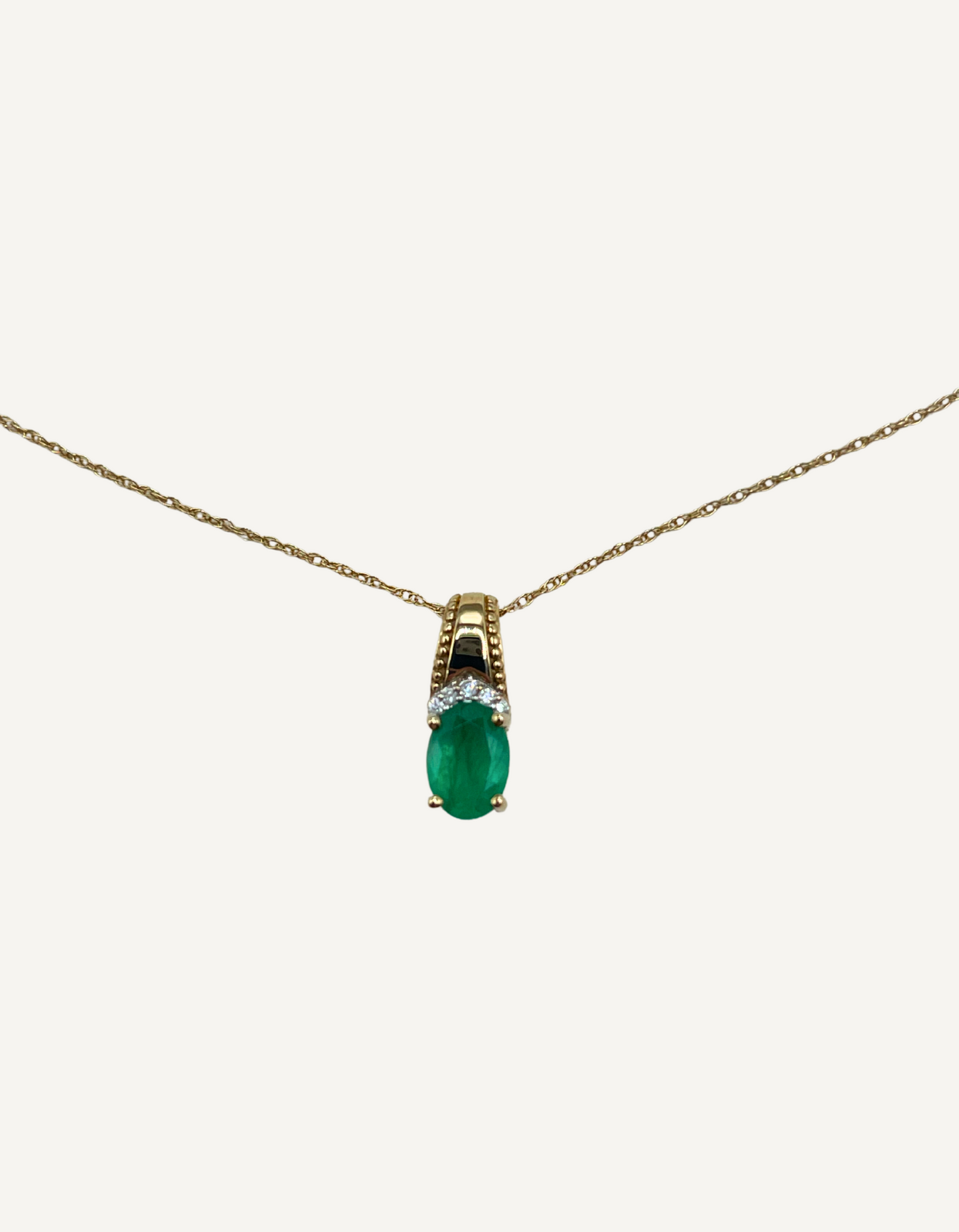 10K Emerald and Diamond Pendant Necklace