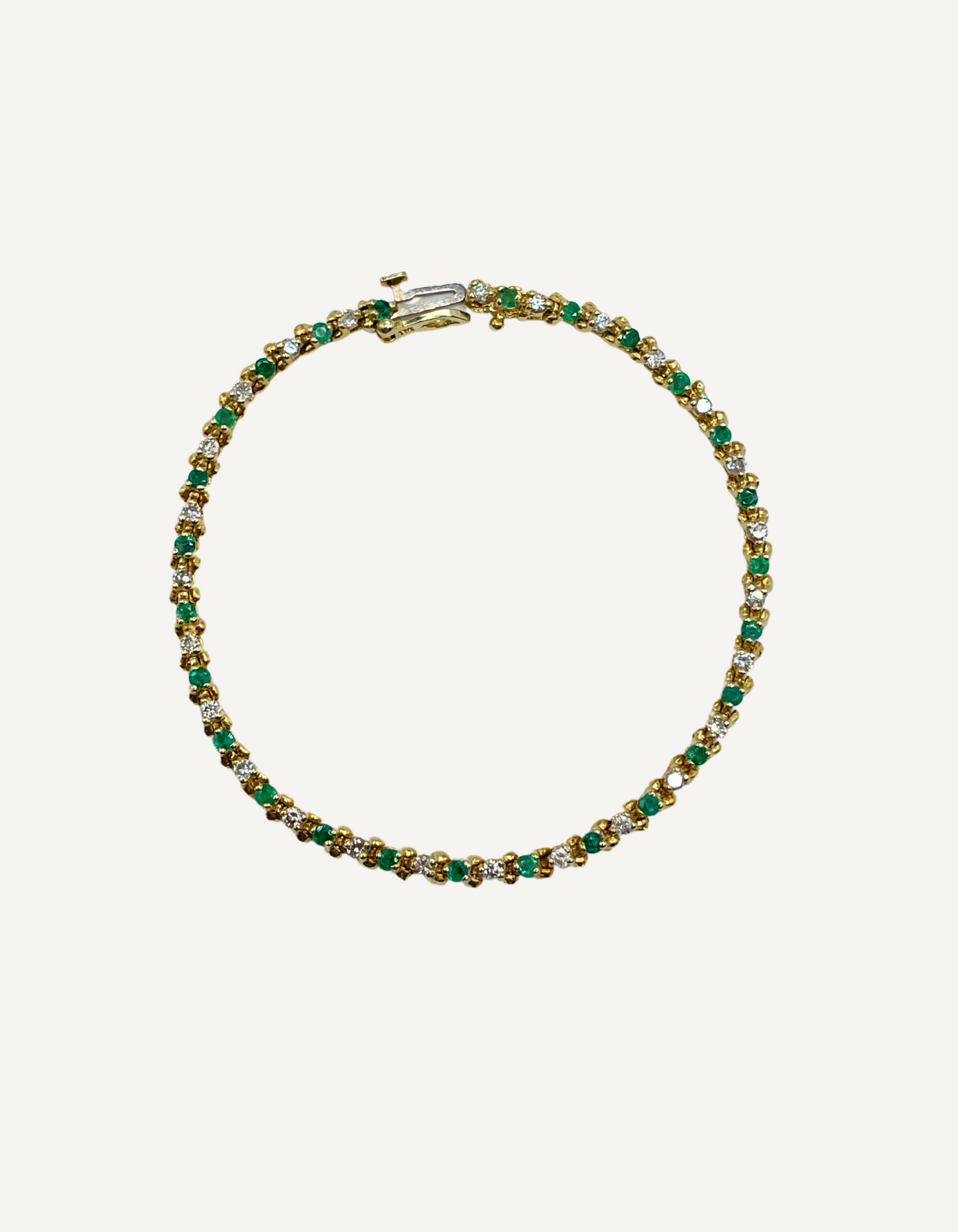 14K Yellow Gold Emerald and Diamond Tennis Bracelet