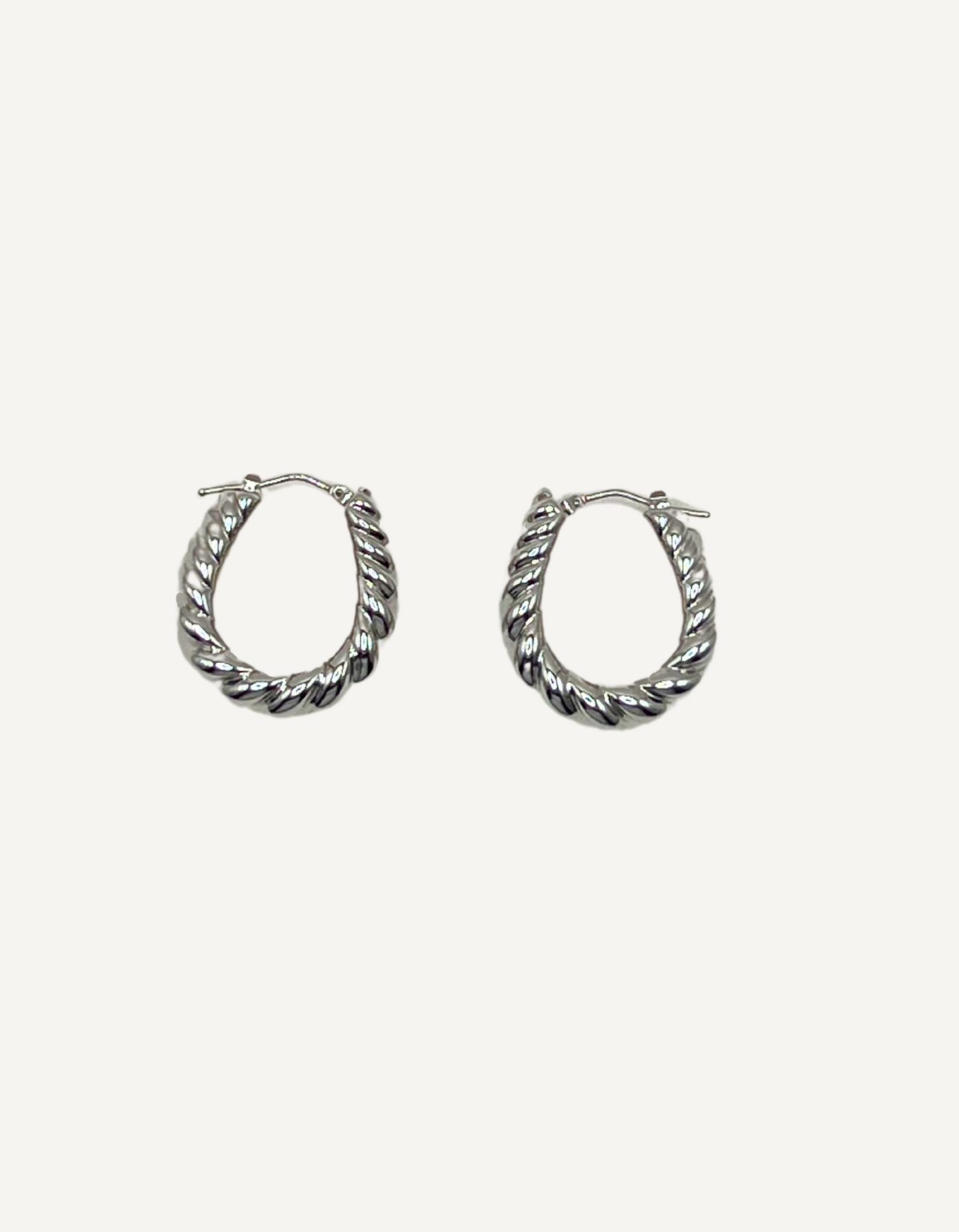 14K White Gold Ribbed Hoop Earrings