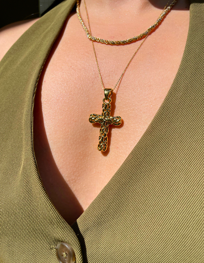 14K Gold Cross Pendant with Chain