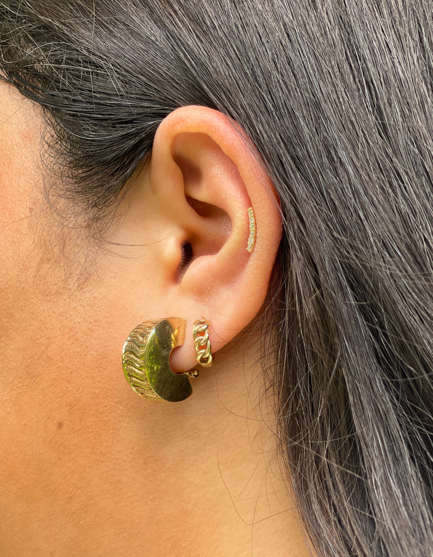14K Omega Back Textured Earrings