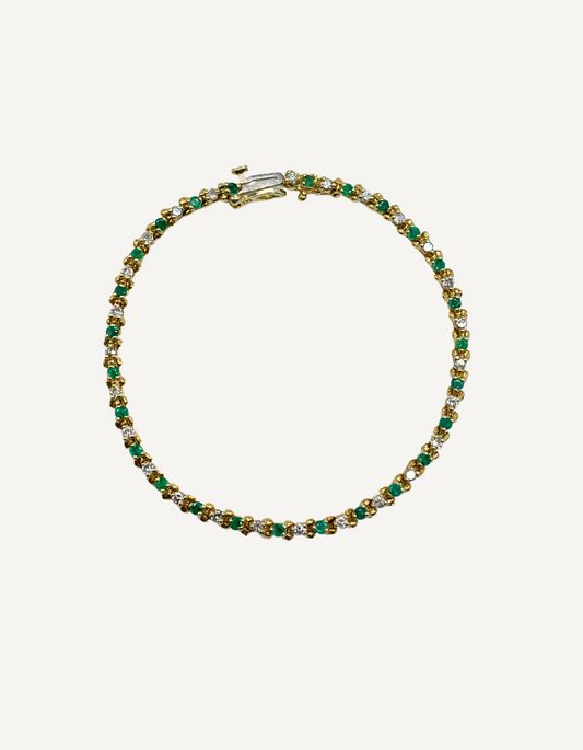14K Yellow Gold Emerald and Diamond Tennis Bracelet