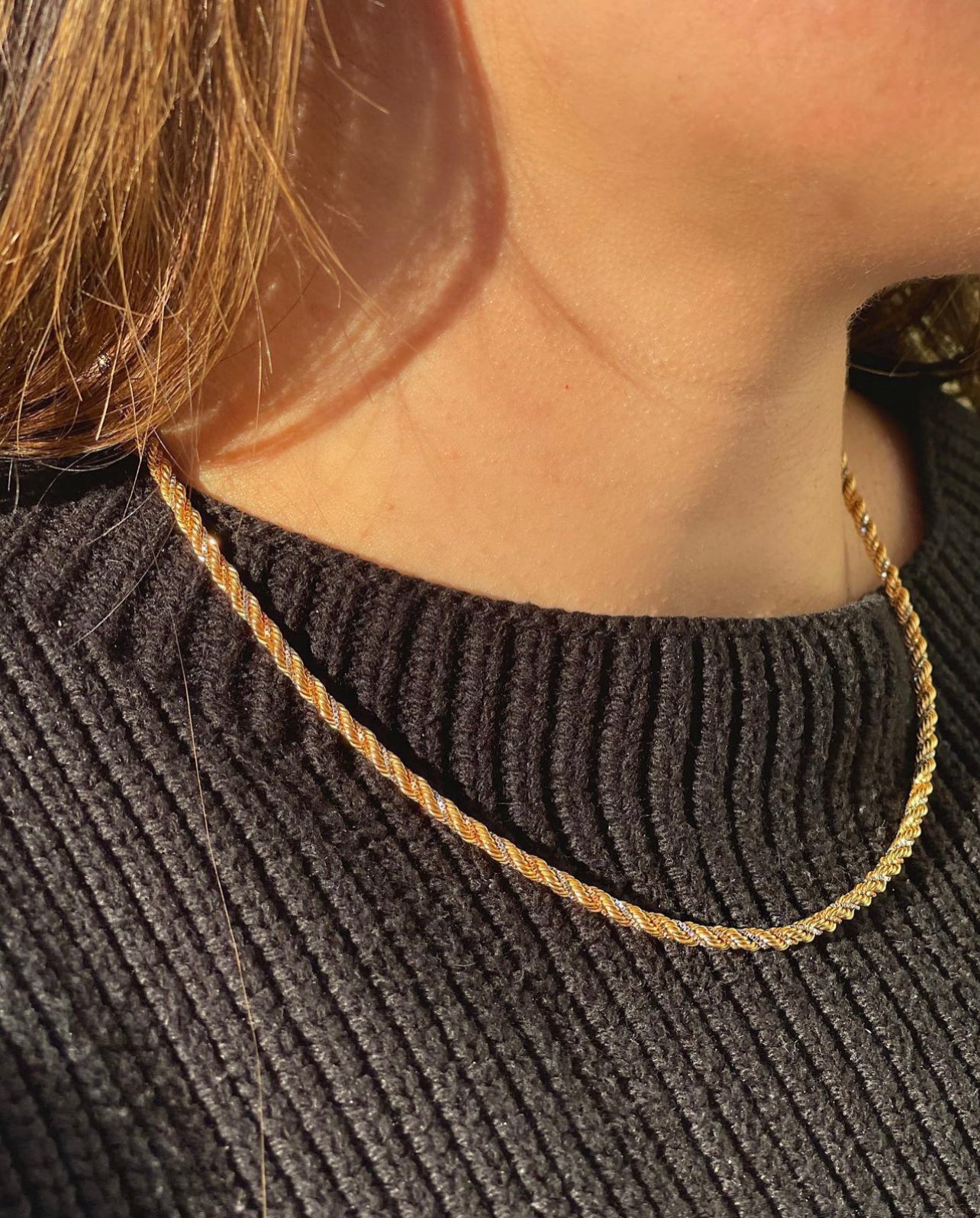 18K Tri-Color Rope and Box Chain Necklace